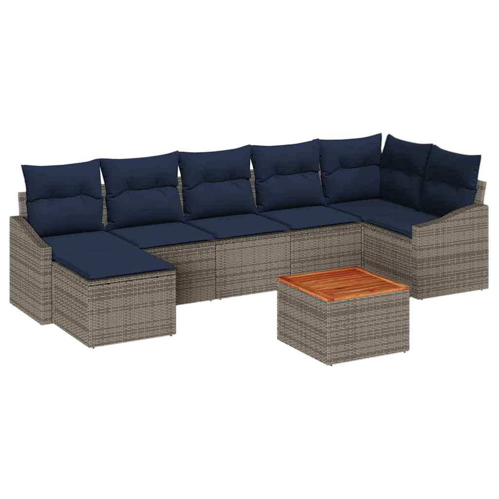 Tuinbankenset met opslag 8 pcs Grijs en Marineblauw poly rattan