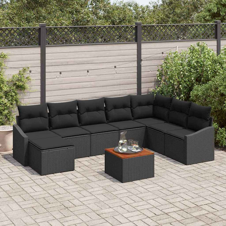 Tuinbankenset met opslag 9 pcs Zwart poly rattan