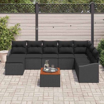 Tuinbankenset met opslag 9 pcs Zwart poly rattan