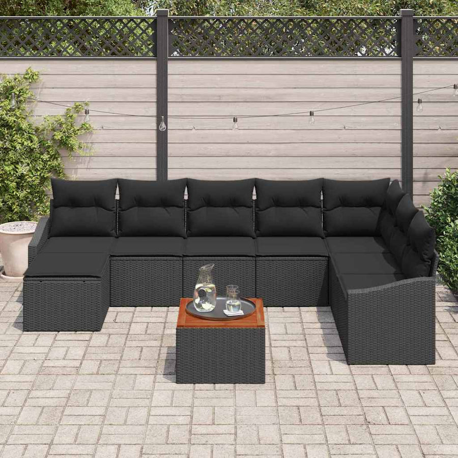 Tuinbankenset met opslag 9 pcs Zwart poly rattan