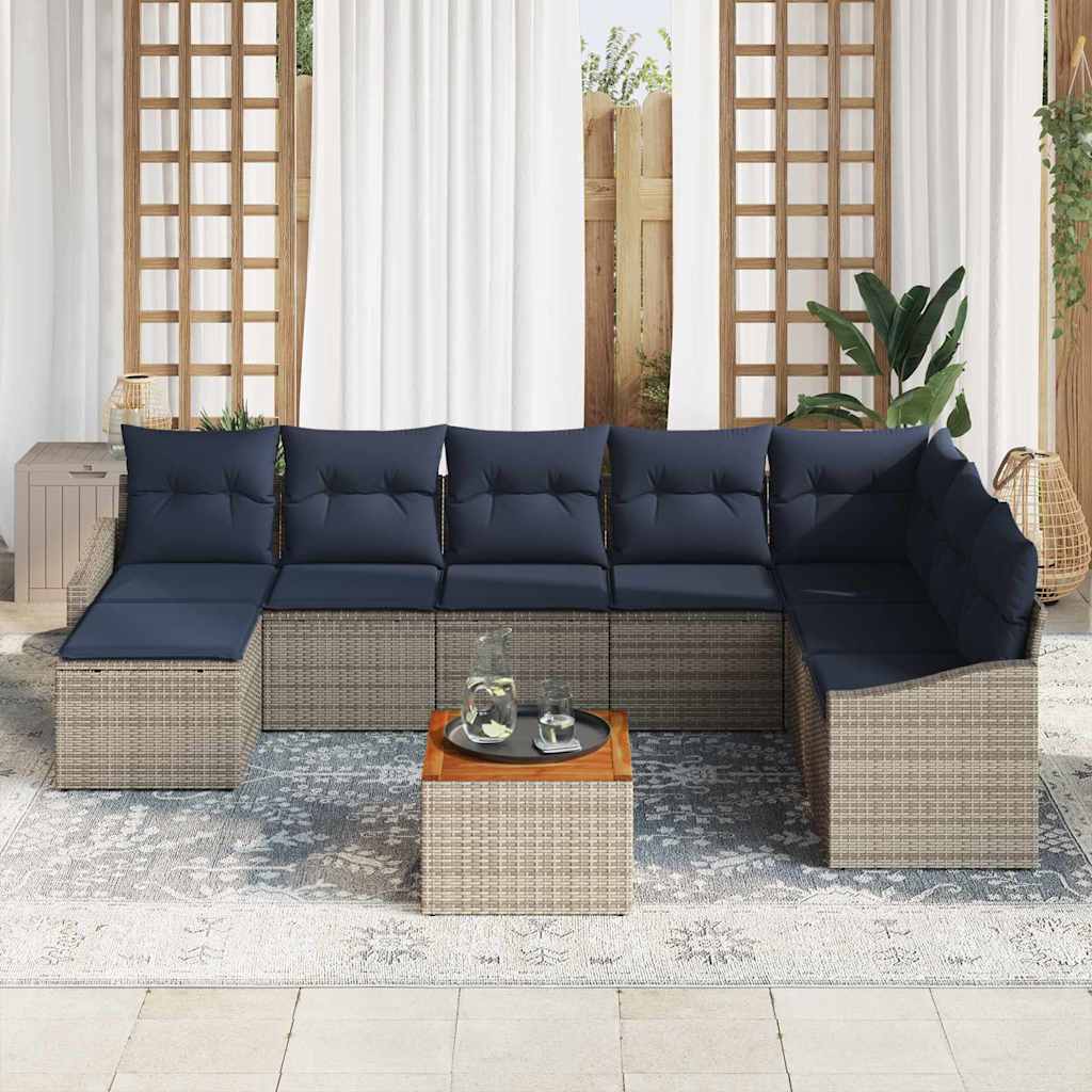 Tuinbankenset met opslag 9 pcs Grijs en Marineblauw poly rattan