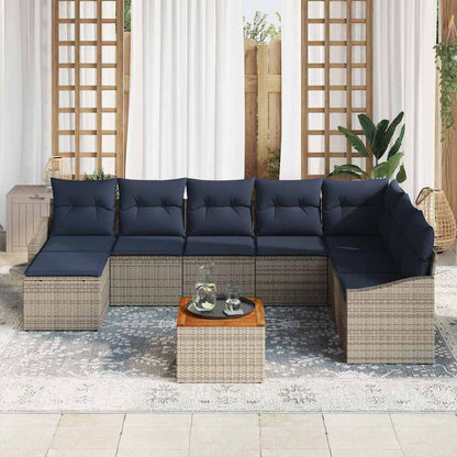Tuinbankenset met opslag 9 pcs Grijs en Marineblauw poly rattan