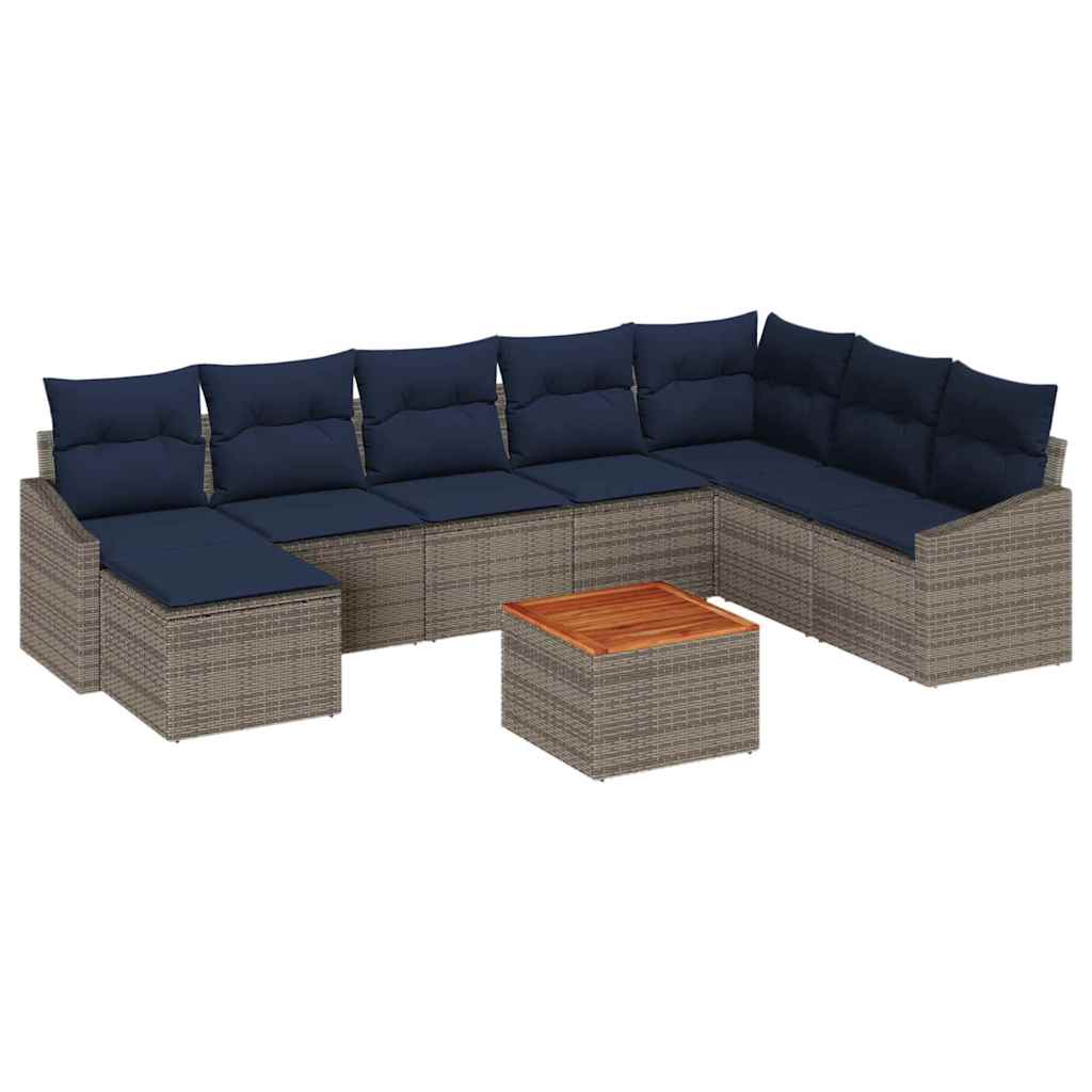 Tuinbankenset met opslag 9 pcs Grijs en Marineblauw poly rattan