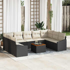 Garden bench set with storage 10 pcs Black and Cream poly rattan