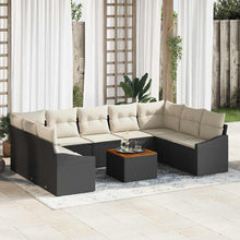 Tuinbankenset met opslag 10 pcs Zwart en Crème poly rattan