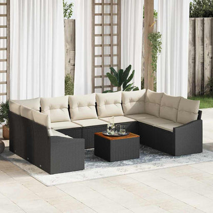 Tuinbankenset met opslag 10 pcs Zwart en Crème poly rattan