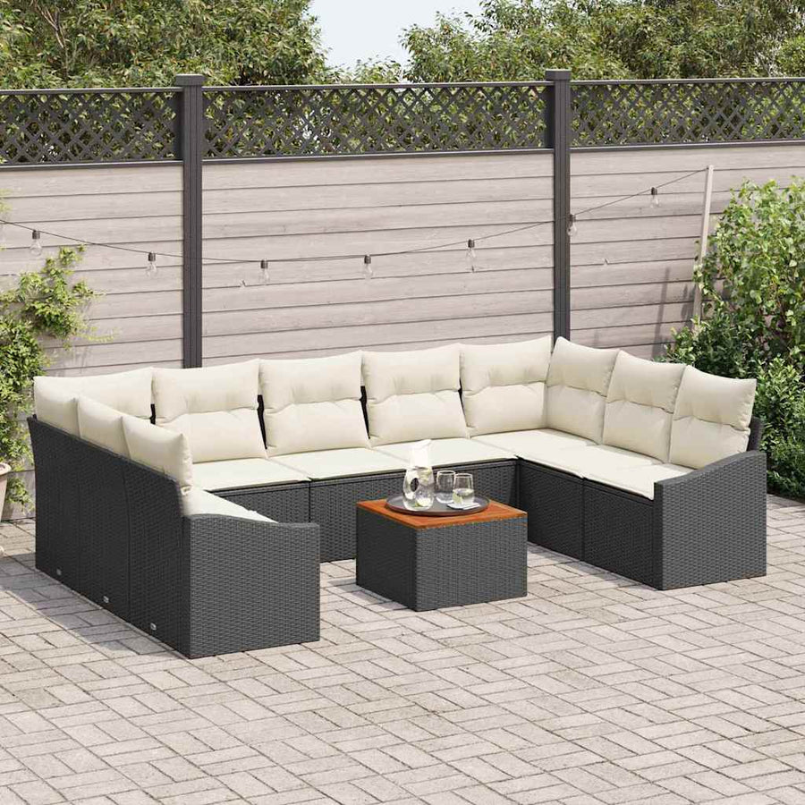 Tuinbankenset met opslag 10 pcs Zwart en Crème poly rattan