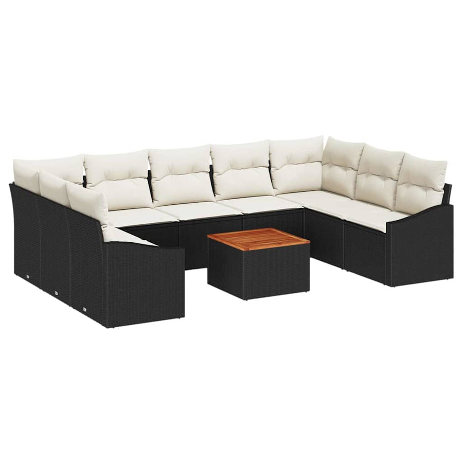Tuinbankenset met opslag 10 pcs Zwart en Crème poly rattan