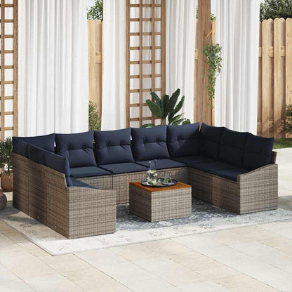 Tuinbankenset 10 pcs Grijs en Marineblauw poly rattan