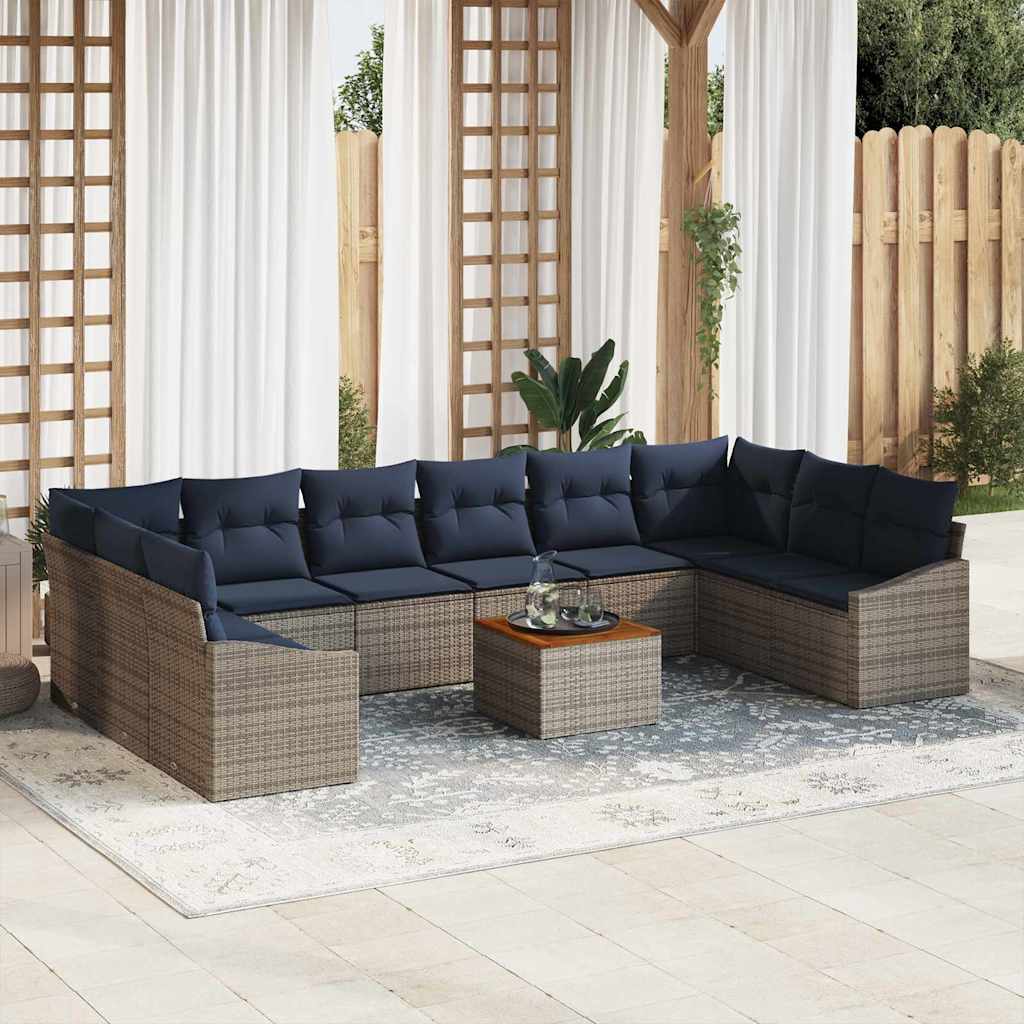 Tuinbankenset 11 pcs Grijs en Marineblauw