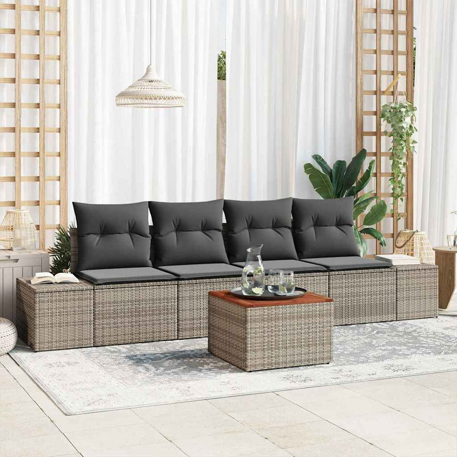 Tuinbankenset met opslag 5 pcs Grijs poly rattan