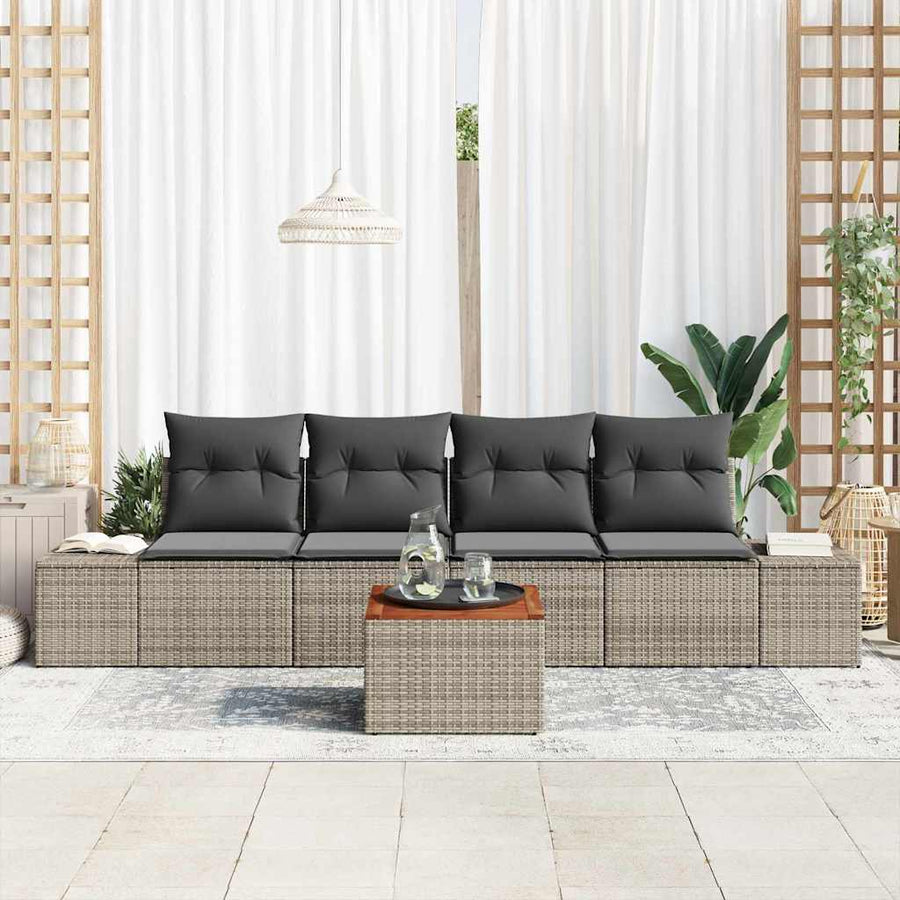 Tuinbankenset met opslag 5 pcs Grijs poly rattan