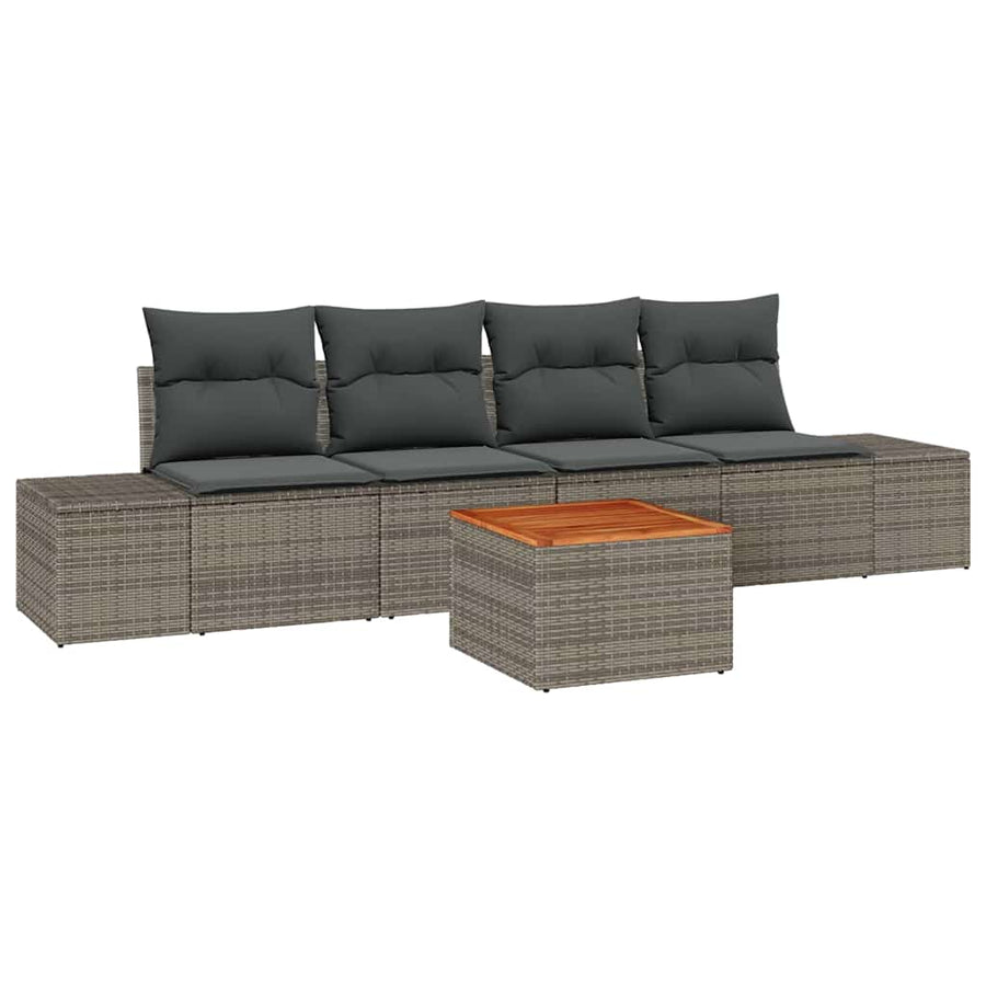 Tuinbankenset met opslag 5 pcs Grijs poly rattan