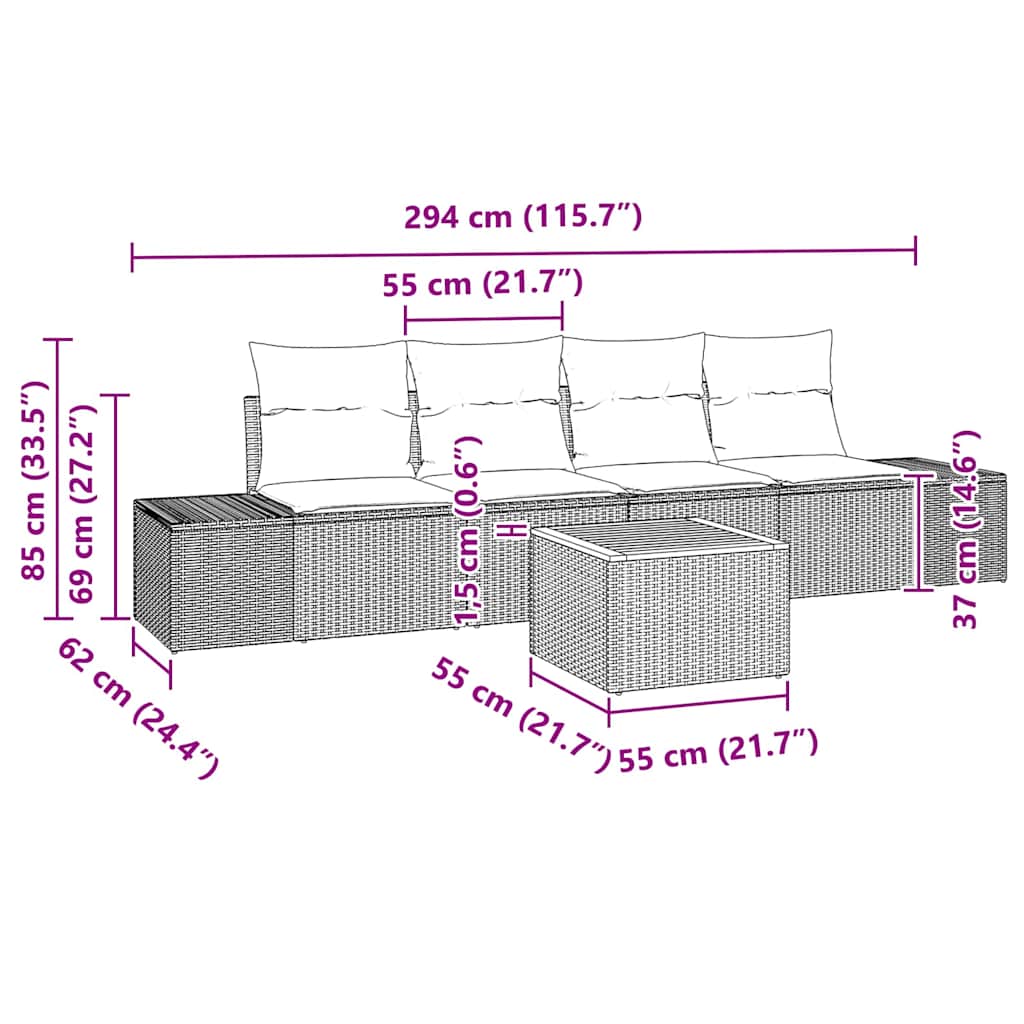 Tuinbankenset met opslag 5 pcs Grijs poly rattan