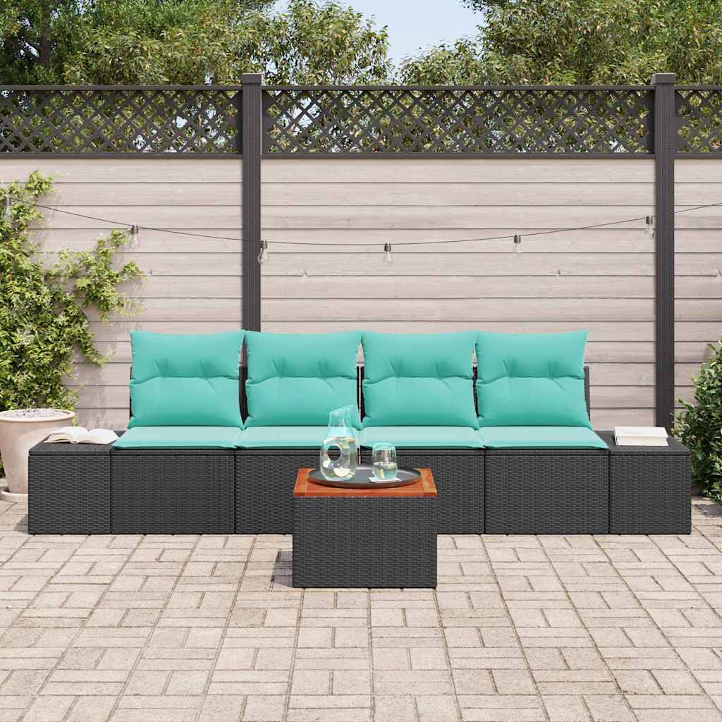 Tuinbankenset 5 st Zwart en Turquoise poly rattan