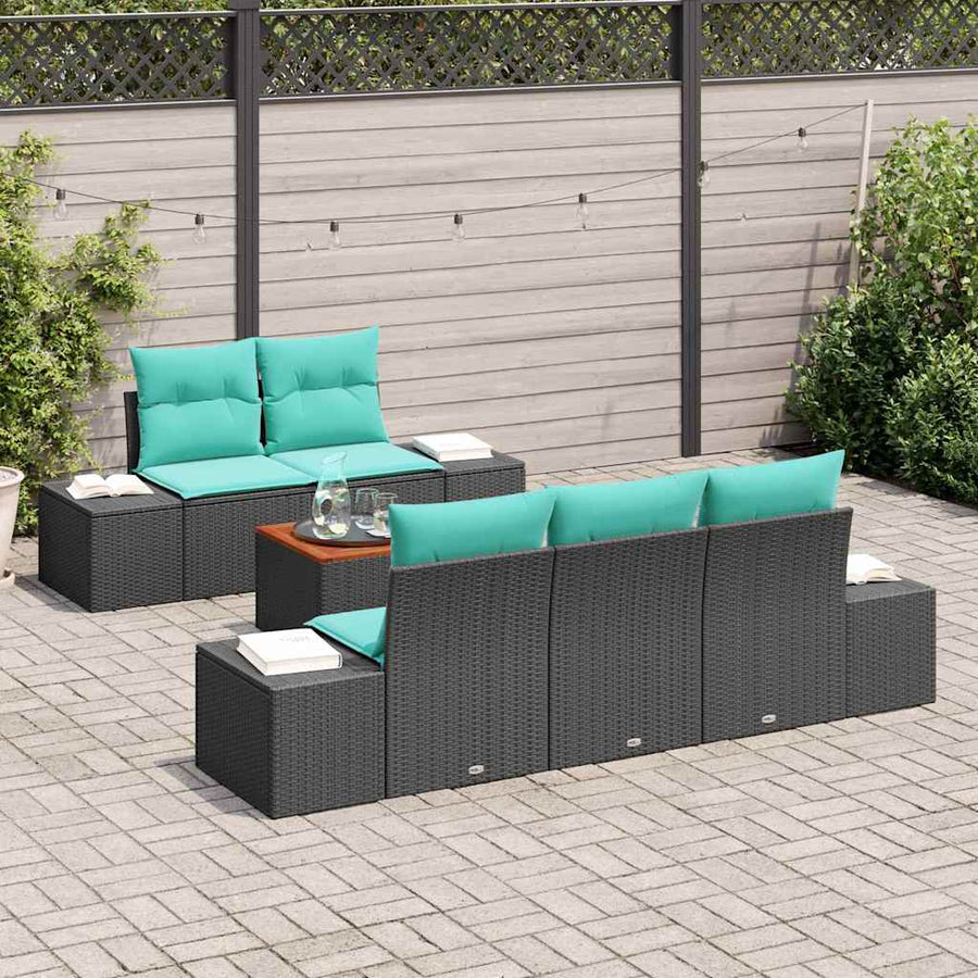 Tuinbankenset 6 st Zwart en Turquoise poly rattan