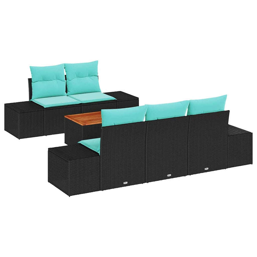 Tuinbankenset 6 st Zwart en Turquoise poly rattan