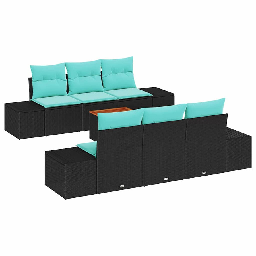 Tuinbankenset 7 st Zwart en Turquoise poly rattan