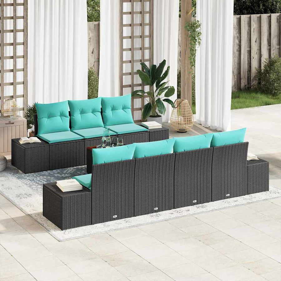 Tuinbankenset 8 st Zwart en Turquoise poly rattan