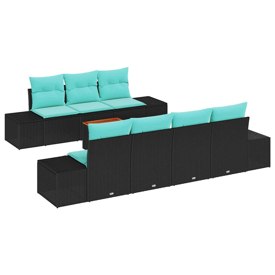 Tuinbankenset 8 st Zwart en Turquoise poly rattan