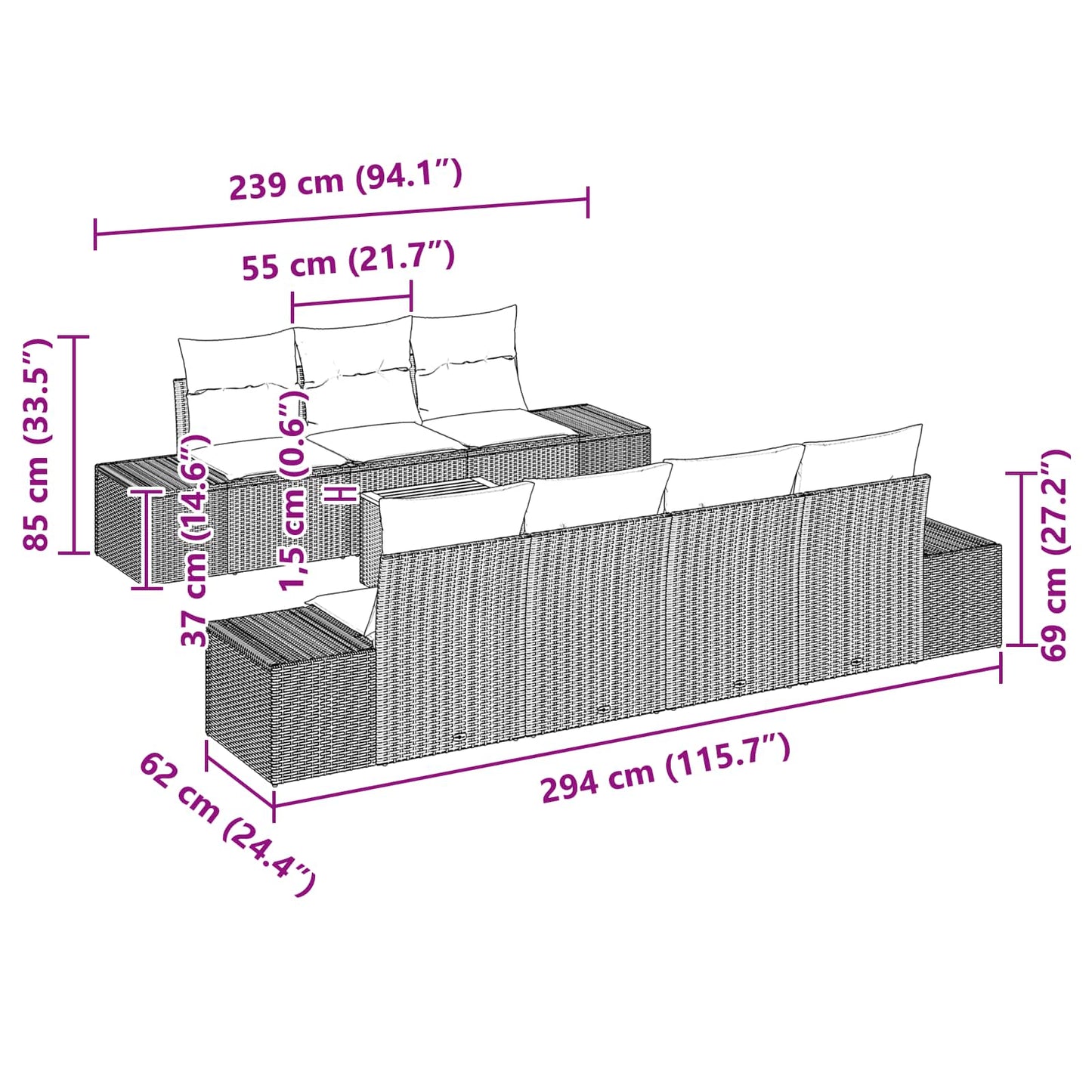 Tuinbankenset 8 st Zwart en Turquoise poly rattan