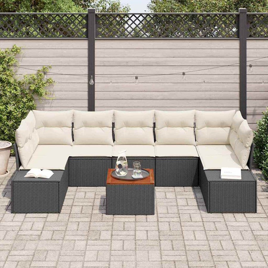 Tuinbankenset met opslag 8 pcs Zwart en Crème poly rattan