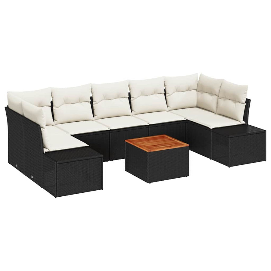 Tuinbankenset met opslag 8 pcs Zwart en Crème poly rattan