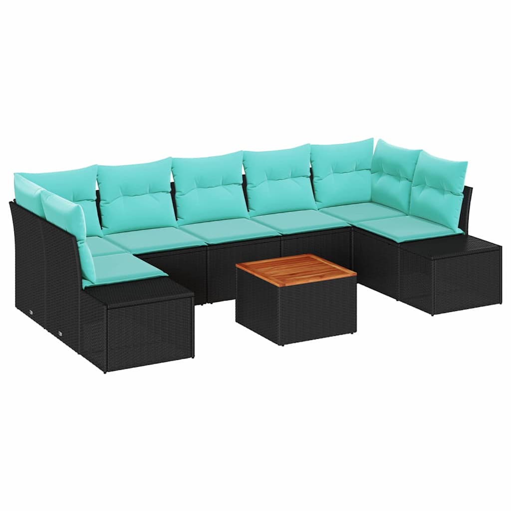 Tuinbankenset 8 st Zwart en Turquoise poly rattan