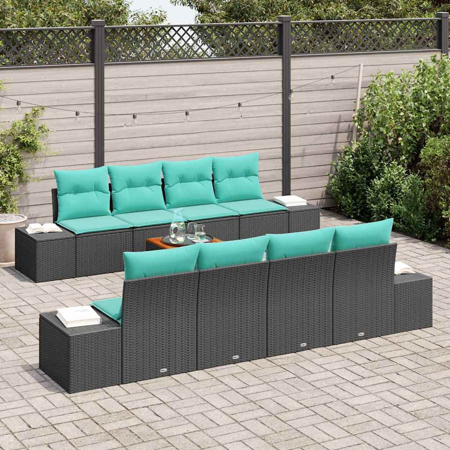 Tuinbankenset 9 st Zwart en Turquoise poly rattan