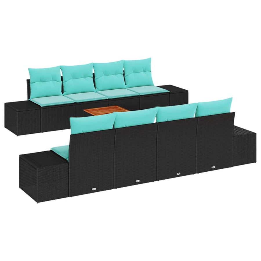 Tuinbankenset 9 st Zwart en Turquoise poly rattan