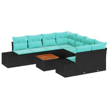 Tuinbankenset 9 st Zwart en Turquoise poly rattan