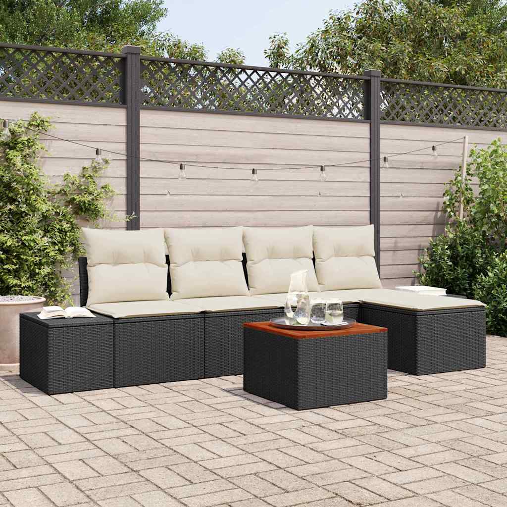 Tuinbankenset met opslag 6 pcs Zwart en Crème poly rattan