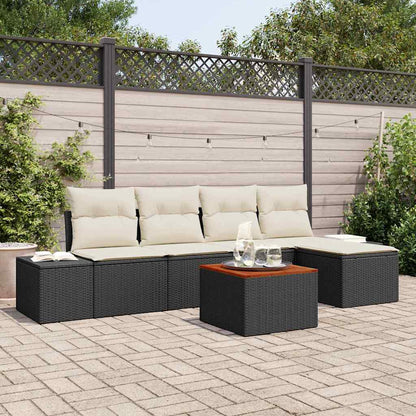 Tuinbankenset met opslag 6 pcs Zwart en Crème poly rattan