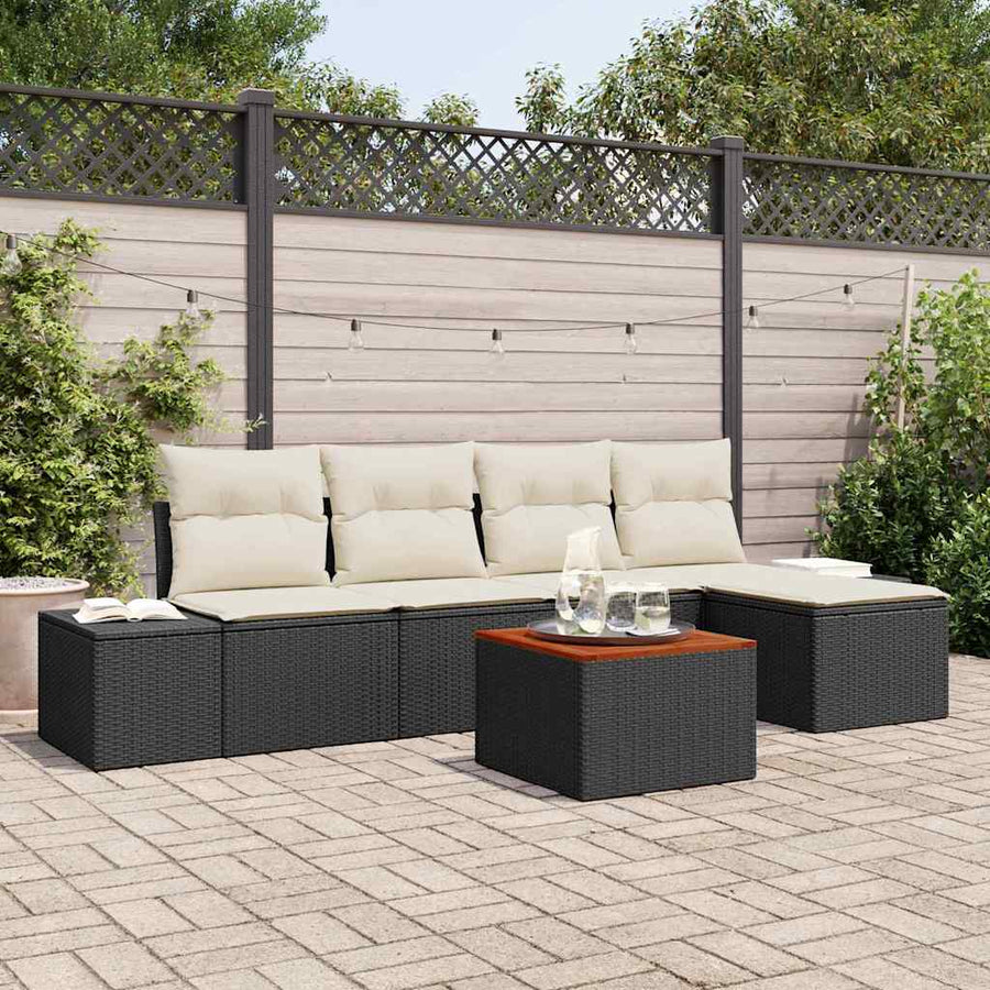Tuinbankenset met opslag 6 pcs Zwart en Crème poly rattan