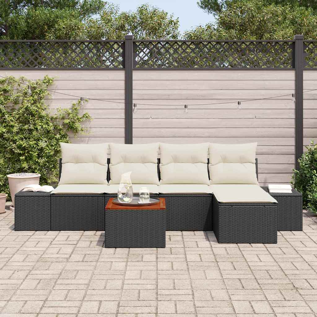 Tuinbankenset met opslag 6 pcs Zwart en Crème poly rattan