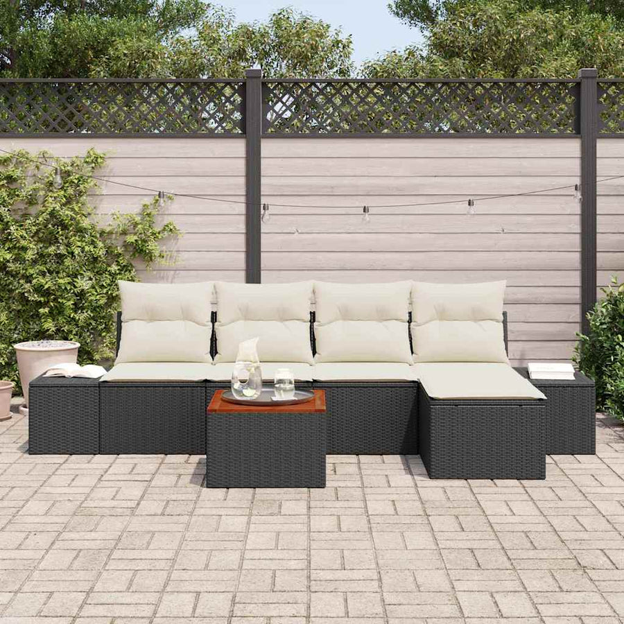Tuinbankenset met opslag 6 pcs Zwart en Crème poly rattan