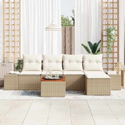 Tuinbankenset met opslag 6 pcs Beige en Crème poly rattan