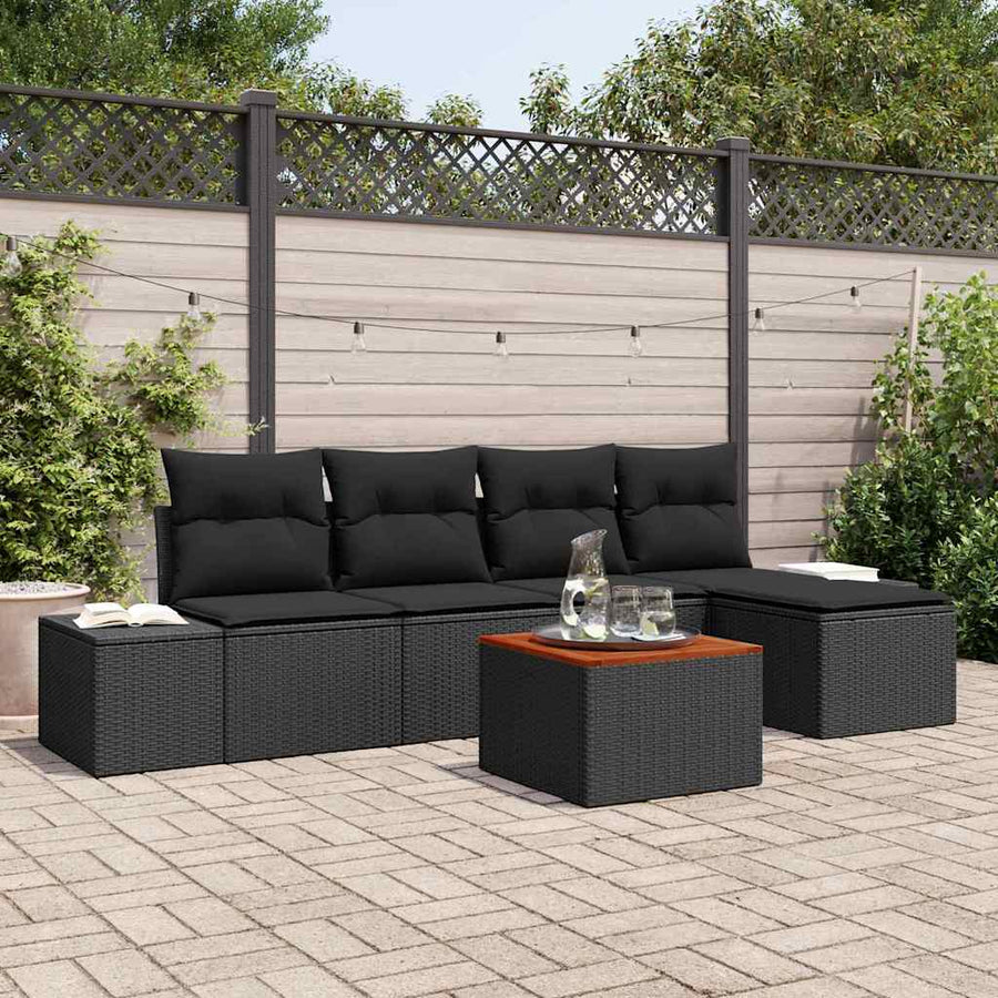 Tuinbankenset met opslag 6 pcs Zwart poly rattan