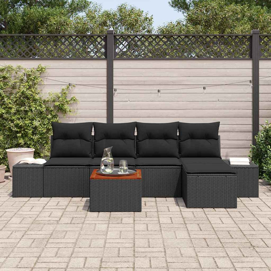 Tuinbankenset met opslag 6 pcs Zwart poly rattan