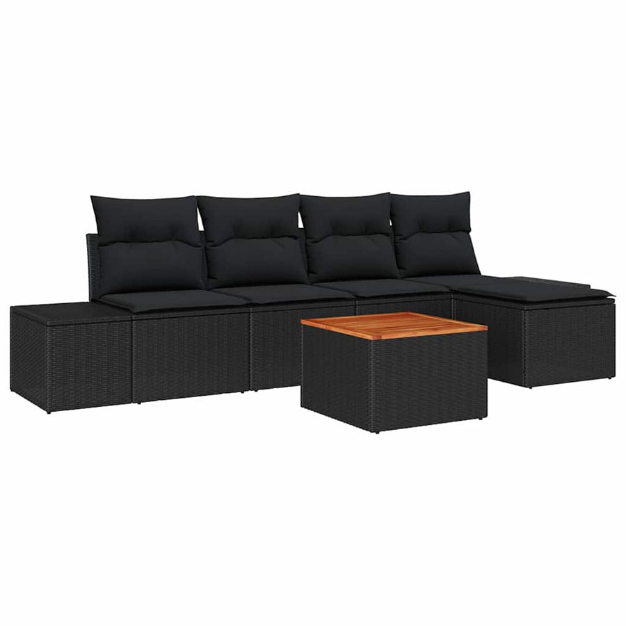 Tuinbankenset met opslag 6 pcs Zwart poly rattan