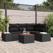 Tuinbankenset poly rattan acaciahout zwart 5-delig