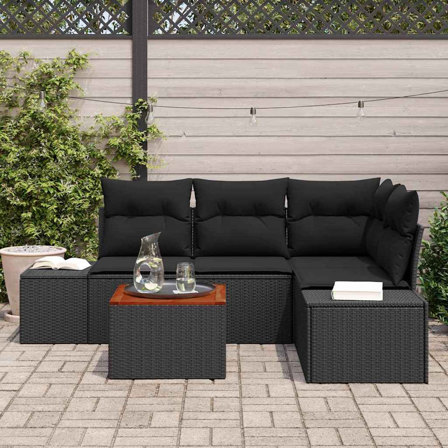 Tuinbankenset met opslag 5 pcs Zwart poly rattan