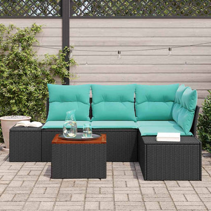 Tuinbankenset 5 st Zwart en Turquoise poly rattan