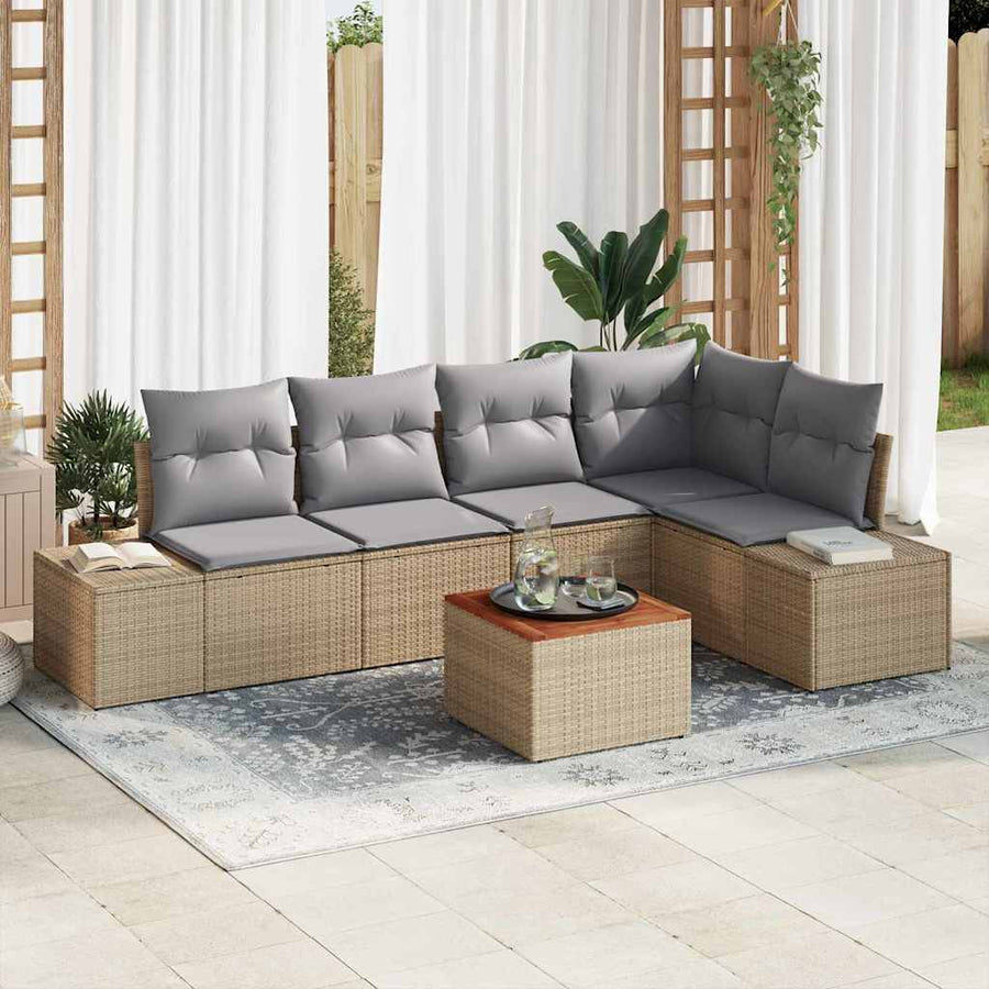 Tuinbankenset met opslag 6 pcs Beige en Licht Grijs poly rattan