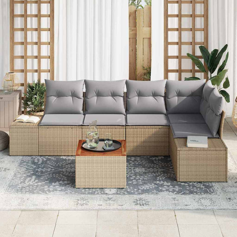 Tuinbankenset met opslag 6 pcs Beige en Licht Grijs poly rattan
