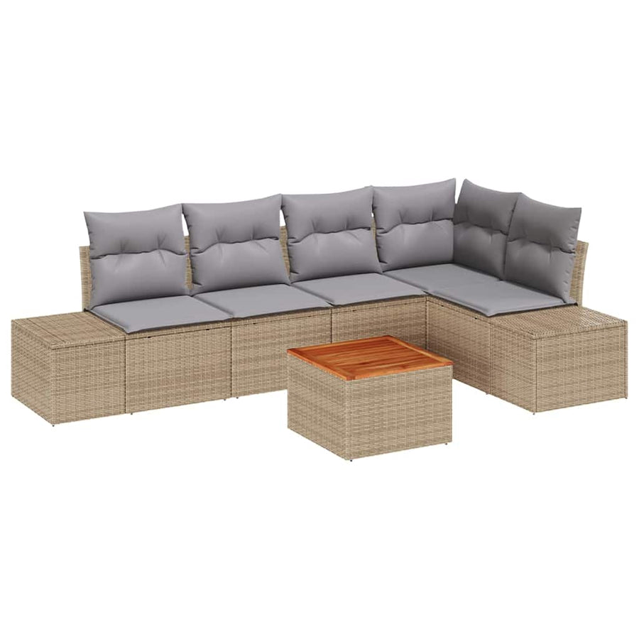 Tuinbankenset met opslag 6 pcs Beige en Licht Grijs poly rattan