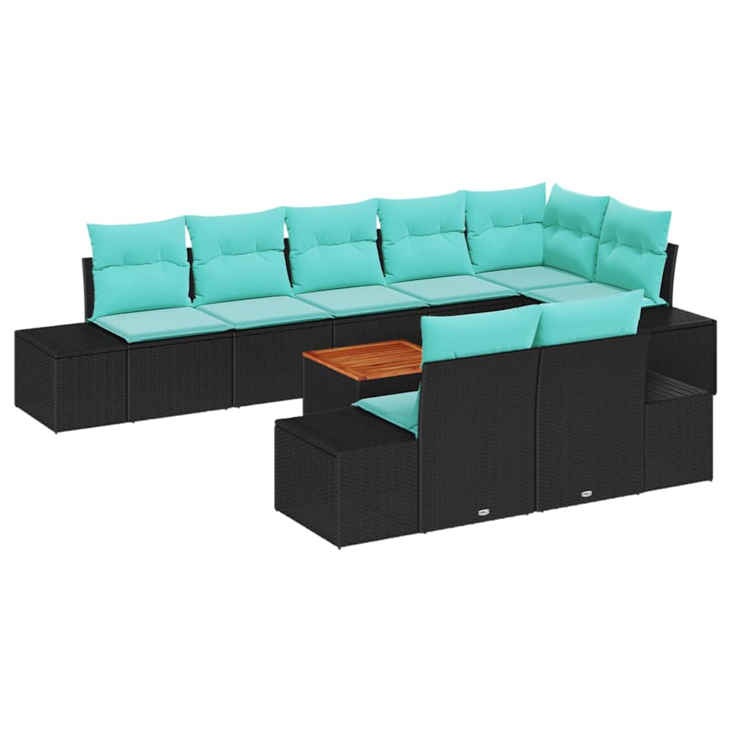 Tuin Sofa Set 9 st Zwart en turquoise