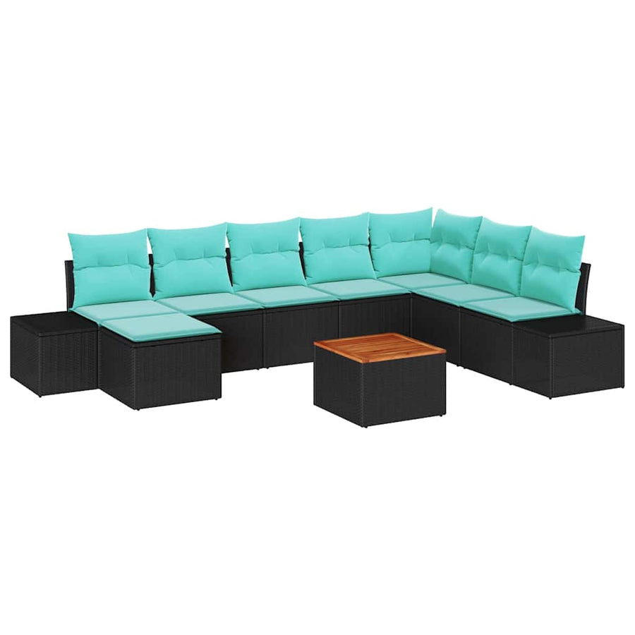 Tuin Sofa Set 9 st Zwart en turquoise