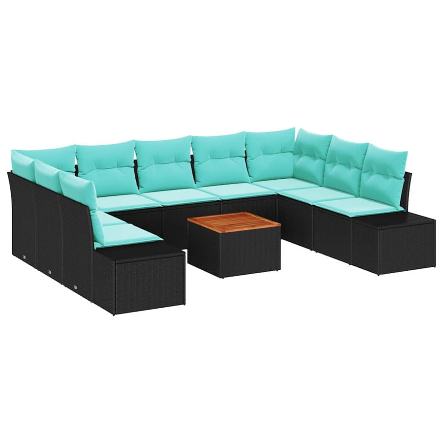 Tuin Sofa Set 10 st Zwart en turquoise