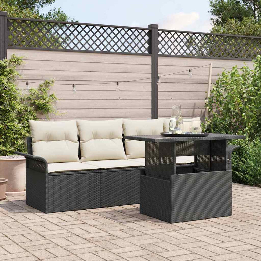 Tuin Sofa Set met kussen met opslag 5 pcs Zwart Poly Rattan